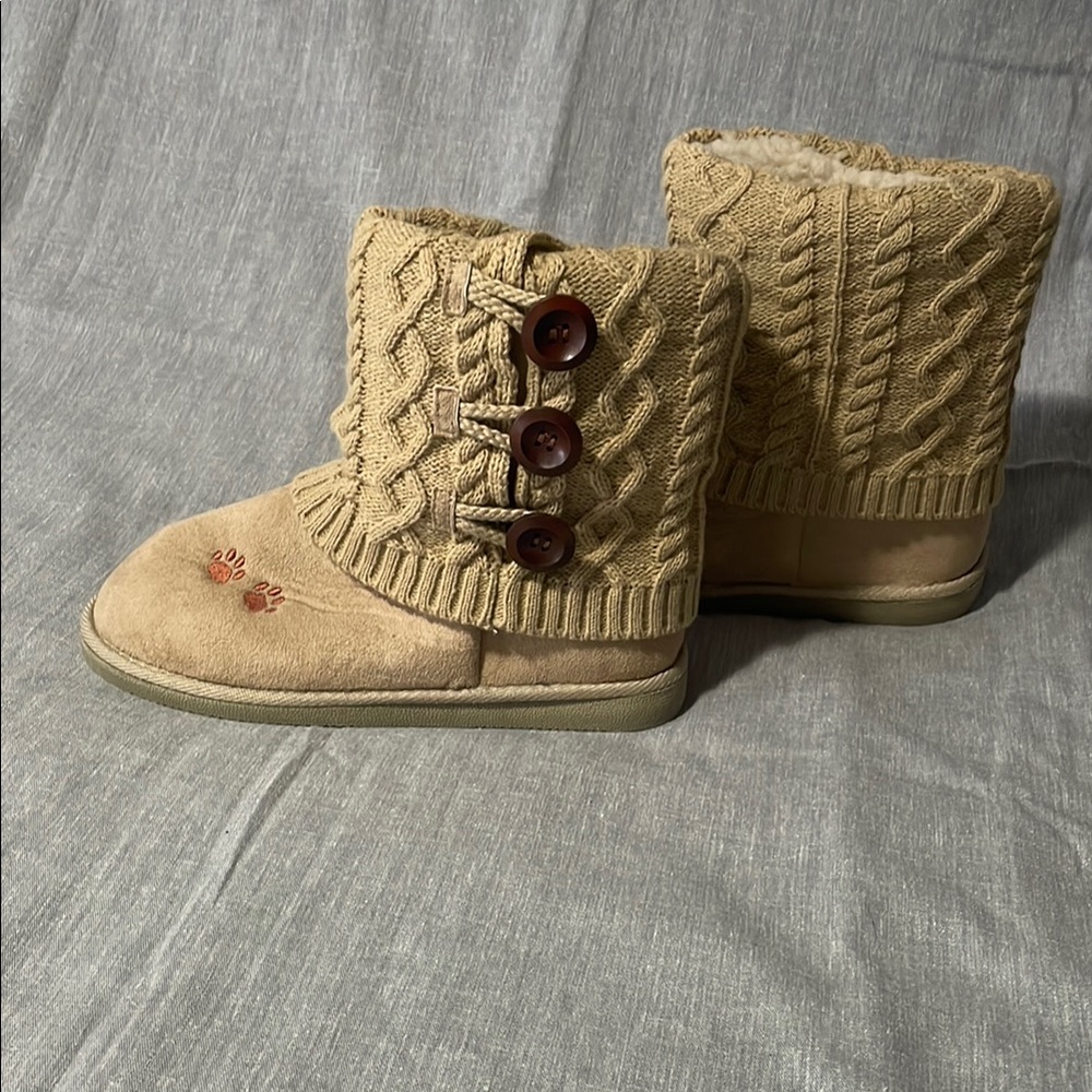Cozy Tan Kids Boots with Button Detail